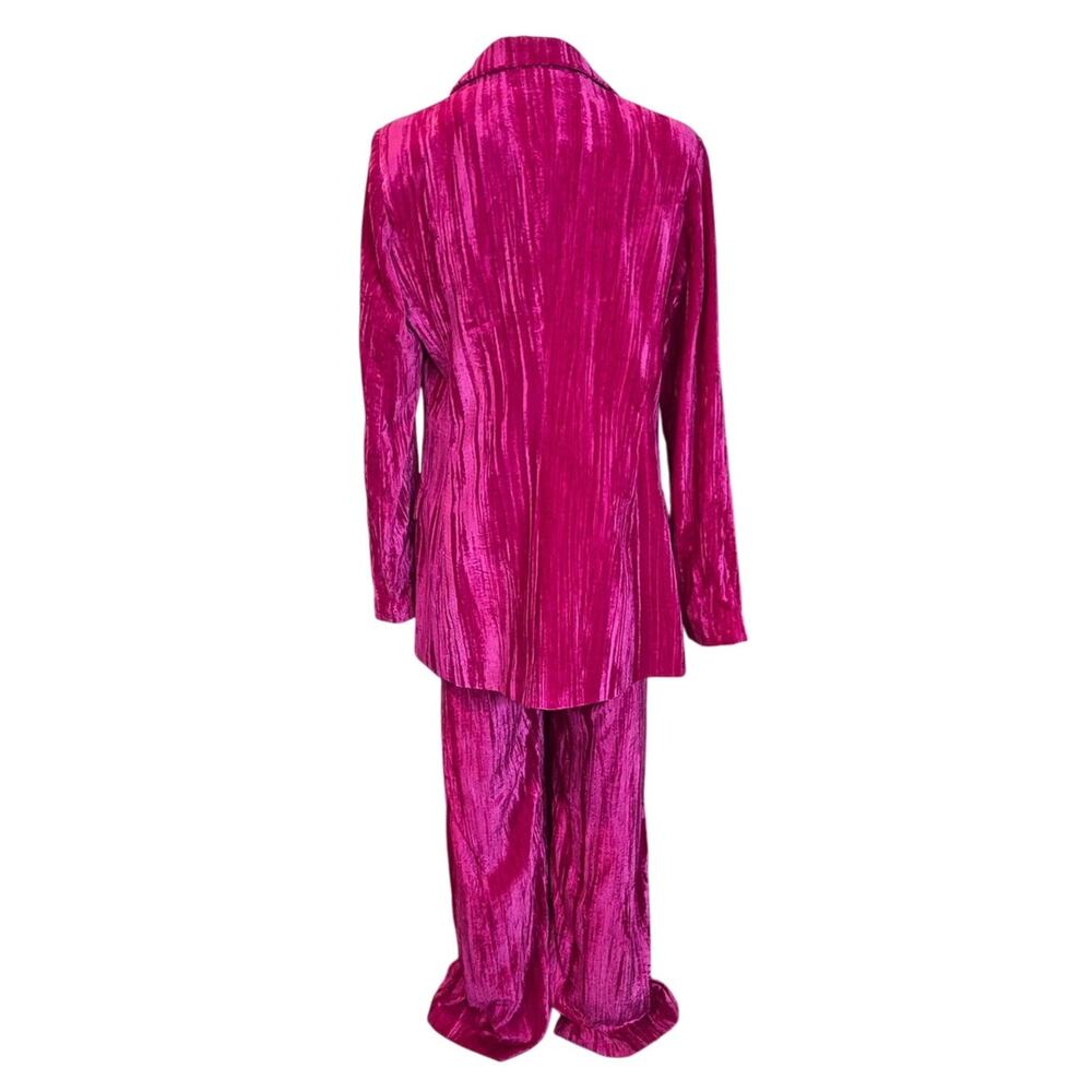 Womens NWT Nasty Gal Crush Hot Pink Velvet Suit Set Blazer US 4, Pants US 6 - Picture 2 of 10